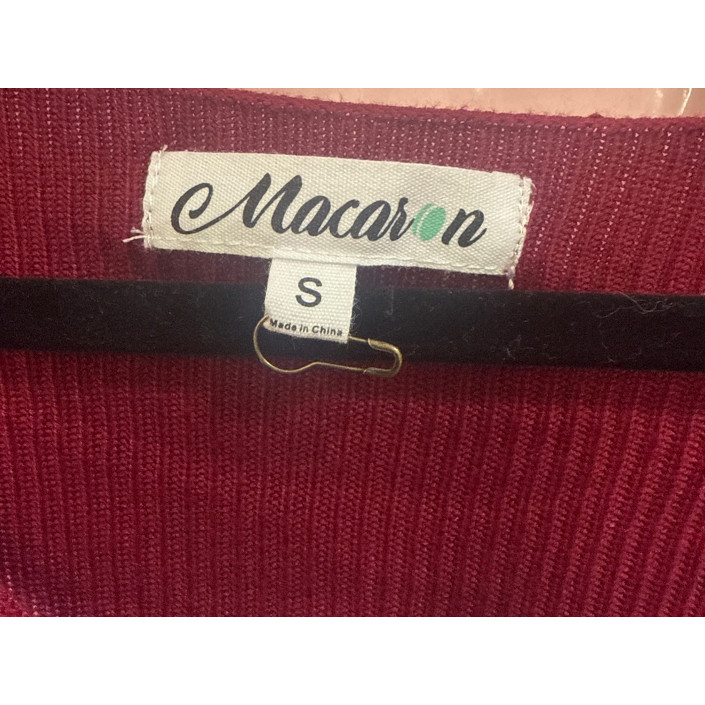 Women's Macaron Burgundy & White Tie-Dye V-Neck Sweater Size S - Picture 2 of 3